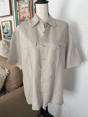 Cubavera Beige Ramie Rayon Camp Shirt Size Large